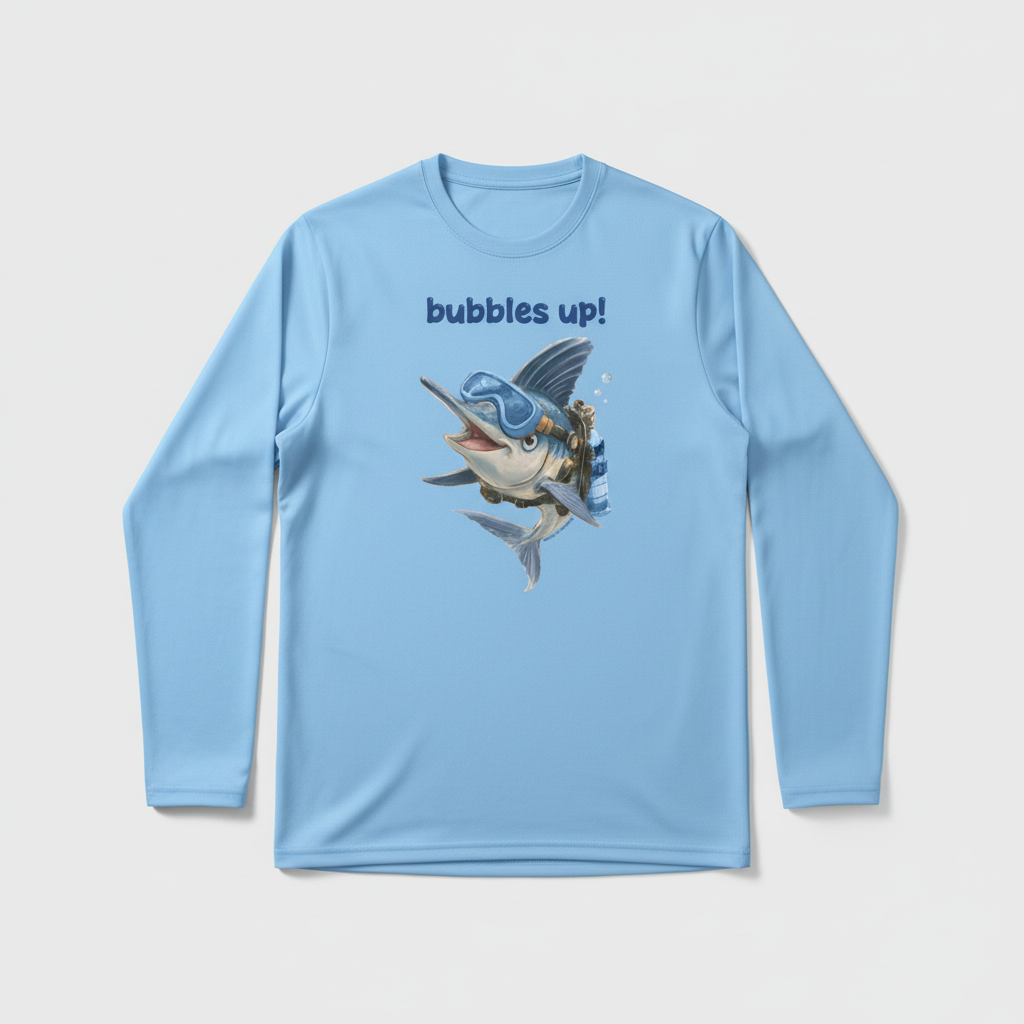 Blue Sailfish on Light Blue Long Sleeve Poly Shirt