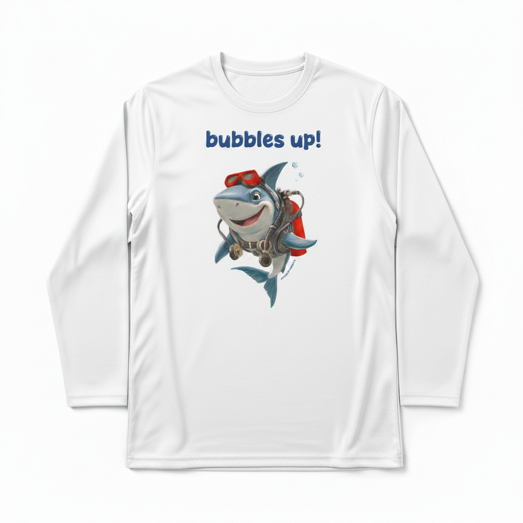 Red Shark on Light Gray Long Sleeve Poly Shirt
