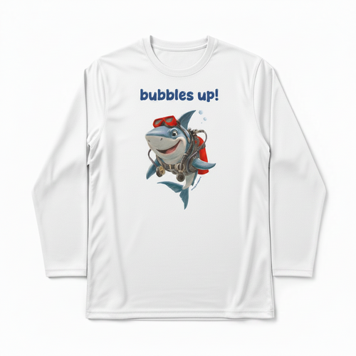 Red Shark on Light Gray Long Sleeve Poly Shirt